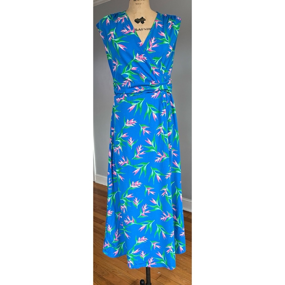 Lands’ End Pima Cotton Blue Floral Maxi Dress S 6-8